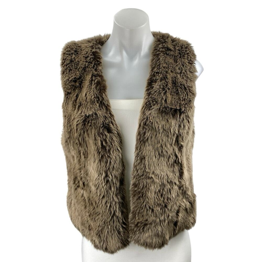 Madewell Women's Brown Faux Fur Vegan Teddy Sleeveless Open Sweater Vest Size M